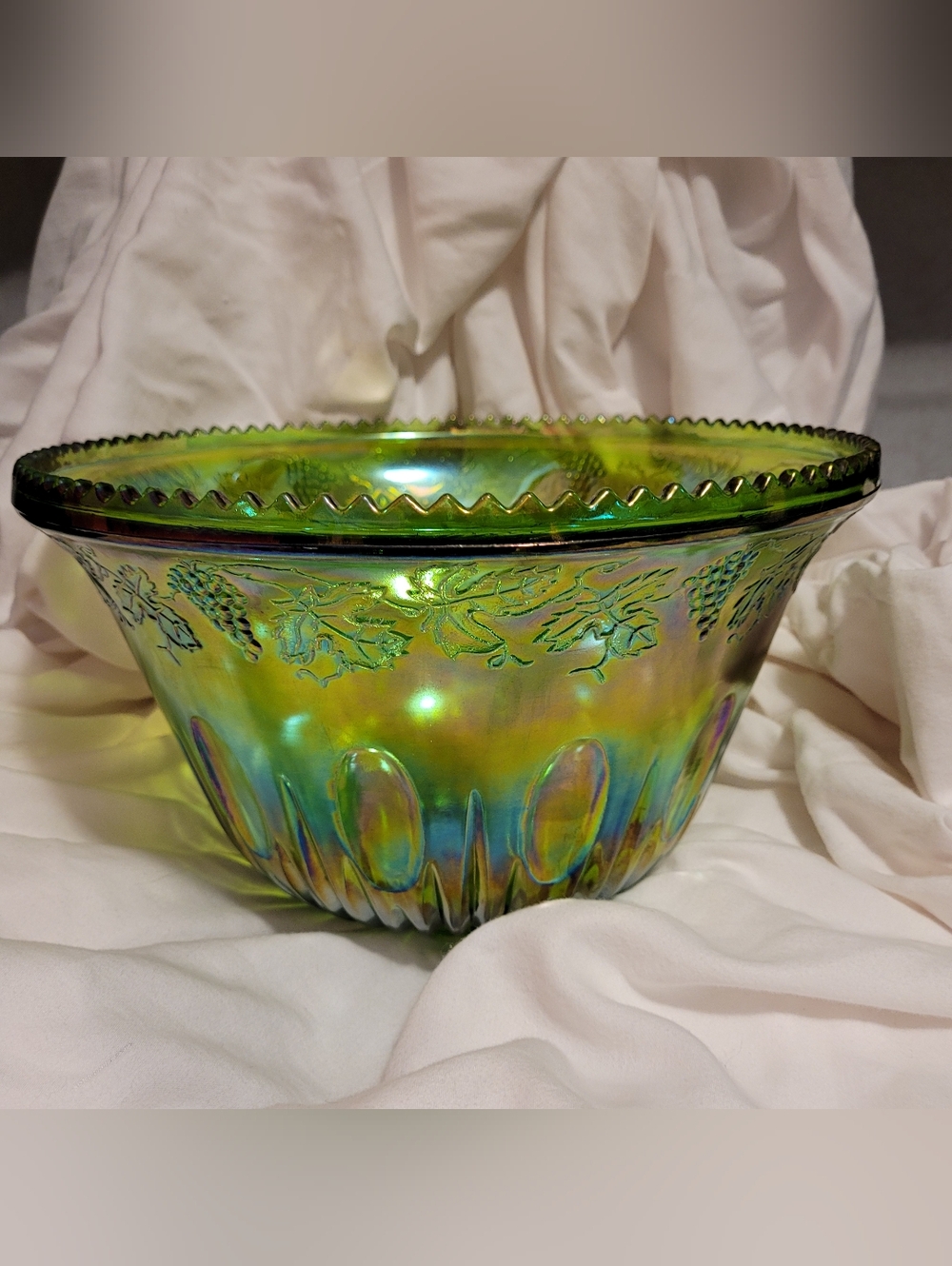 Iridescent Green Glass Decorative Bowl - Carnival Punch Bowl